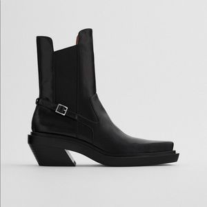Heeled Leather Square Toe Ankle Boots EU40